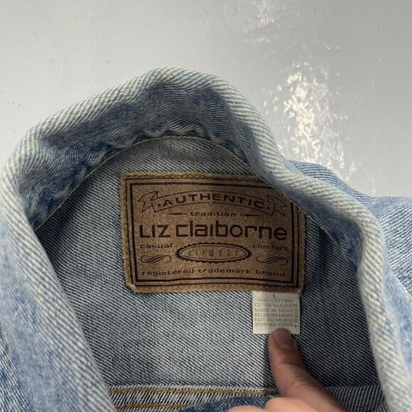 Vintage 90s Liz Claiborne Blue Boxy Denim Jacket - Picture 3 of 3